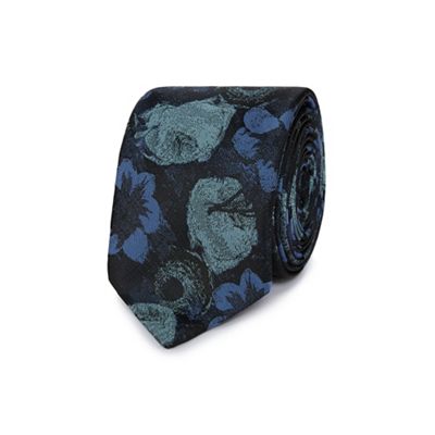 Blue floral slim tie